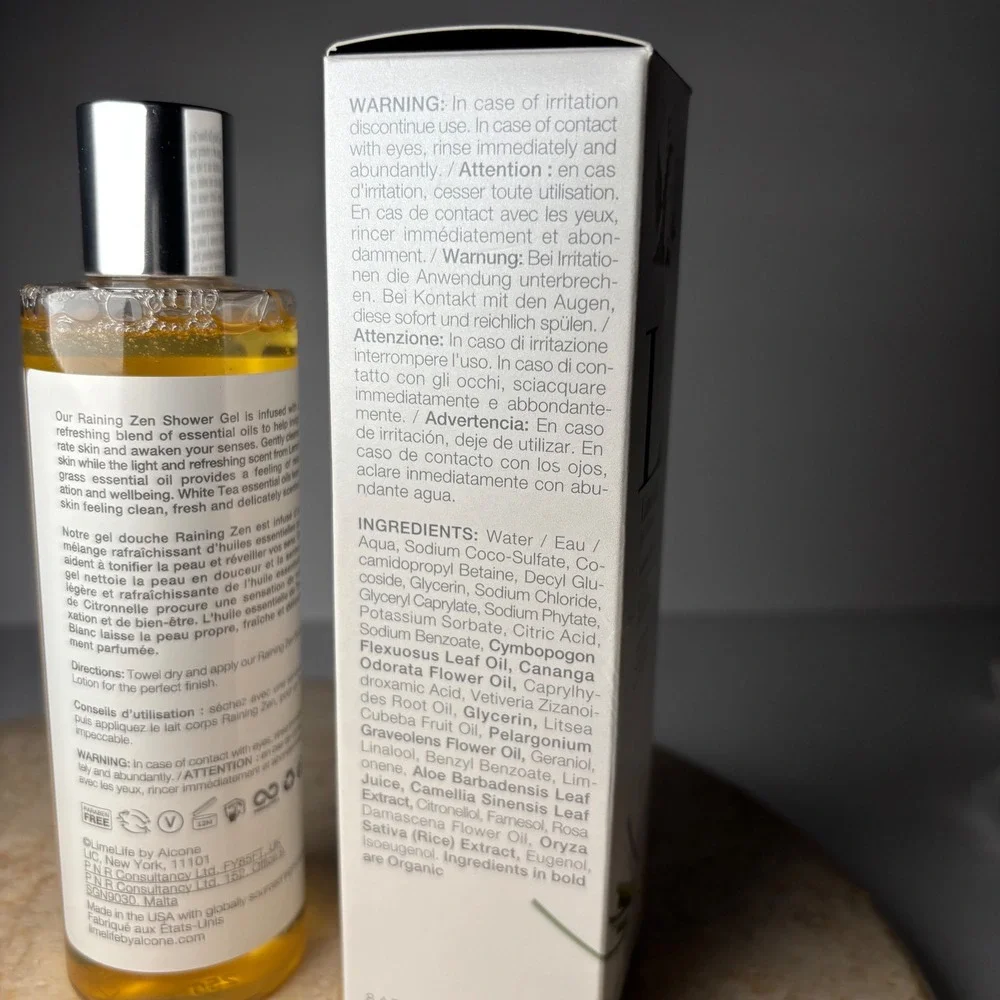 LimeLife by Alcone Raining Zen Shower Gel 8.4oz Lemongrass‎ White Tea New in Box